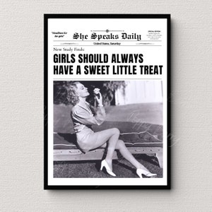 Girls Need A Sweet Little Treat, Trendy Newspapers Print, Meme Prints, Hot Girls Poster, Retro Bar Cart, Girls Room decor, Photo Print