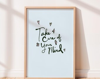 Take Care Of Your Mind, Positive Classroom Wall Print, Colorful Floral Decor, Kids Room, Motivational Poster