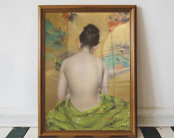 Study of Flesh Color and Gold William Merritt Chase, Vintage Art Poster, Bedroom or Bathroom Decor, Unframed