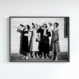 Prohibition Photo of Women Drinking, Bar Cart Print, Unusual Wall Art, Photo Print,  Antique Photography Print