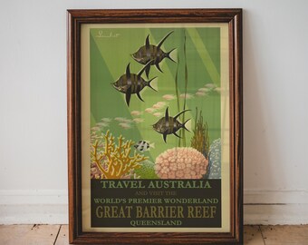 Póster de viaje vintage de Australia para pared, Gran Barrera de Coral, regalo para amantes de los viajes, sin marco.