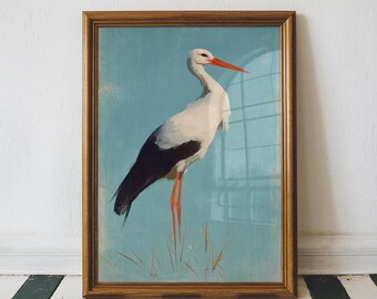 Stork Bird Wall Art Poster, Vintage Animal Print, Rustic Nature Home Decor, Coastal Bird Wall Poster, Unframed