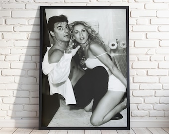 Carrie and Mr Big in Toilet Print, Bathroom Black and White Wall Art, Vintage Photography Prints