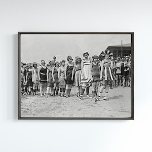 Beach Parade, Vintage Beach Photo, Beach House Decor, Photography Print, Old Photo, Black and White Photo, Vintage Photo Print, Unframed