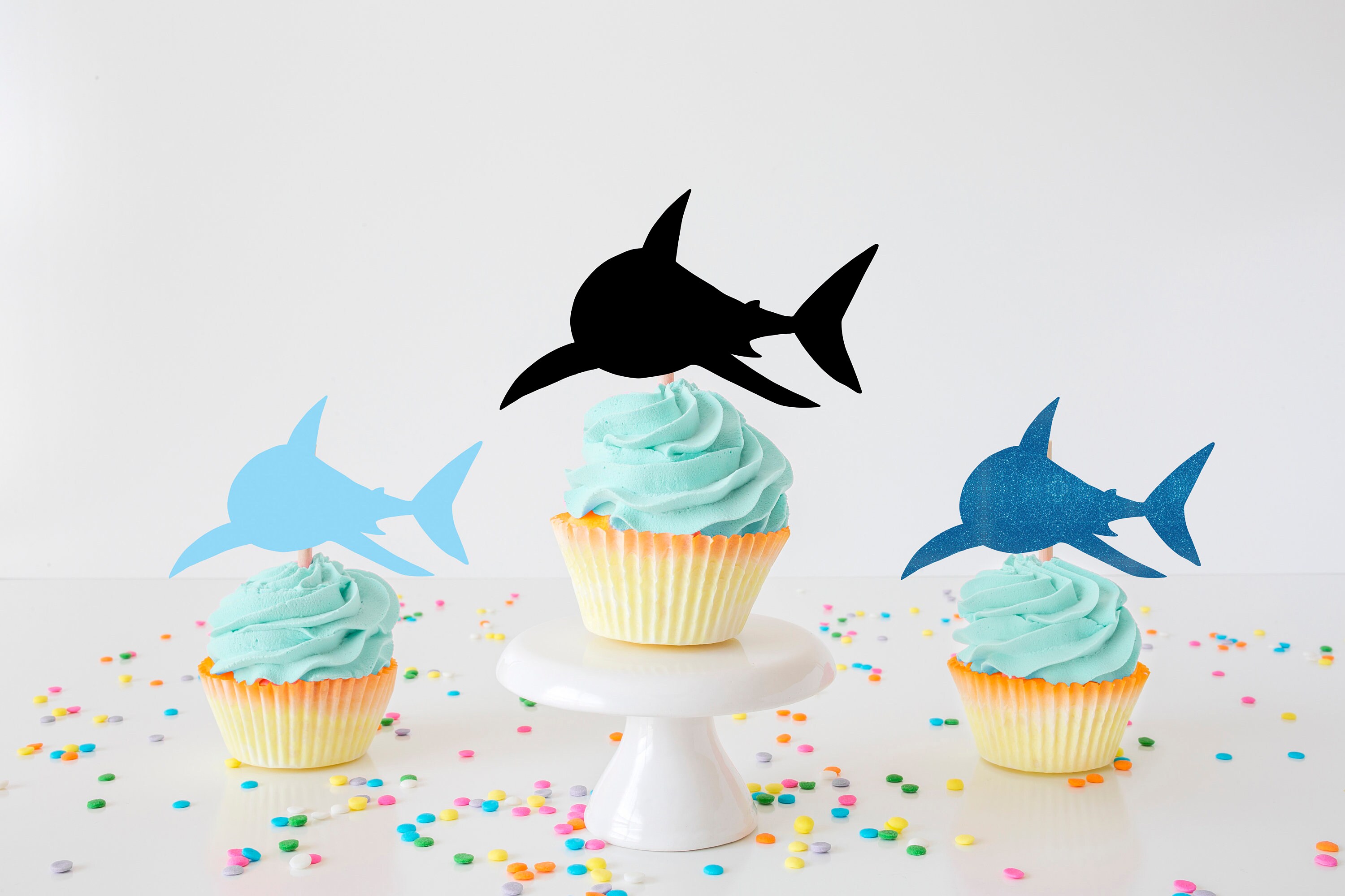 Shark Cupcake Toppers for Birthday Party Decorations Shark Etsy
