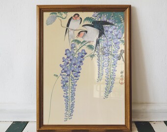 Swallows and Wisteria, Vintage Japanese Art, Ohara Koson, Japanese Wall Art, House Decor, Whimsy Wall Art Prints, Japan Art