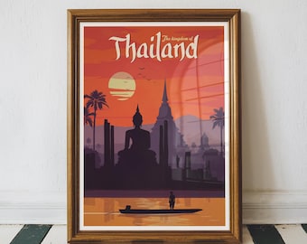 Thailand Travel Poster, Asian Retro Wall Decor, Travel Lover Gift, House Decor, Wall Art Prints