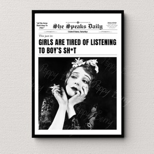 Funny Newspapers Print, Girls Are Tired, Sarcastic Print, RBF, Trendy Room decor, Photo Print, Living Room Print