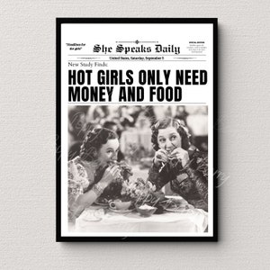 Newspapers Print, Women Eating Photo, Hot Girls Poster, Retro Bar Cart, Magazine Cover Aesthetic, Girls Room decor, Photo Print