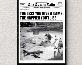 Newspapers Print, Brigitte Bardot Bathtub Print, Bathroom Decor, Retro Bar Cart, Magazine Cover Aesthetic, Girls Room decor, Photo Print