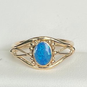 Fulgeo Jewelry: 14k and 18k Yellow Gold Boulder Opal Ring Size 6 1/2