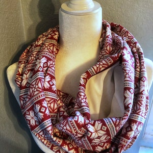 Fair Isle Holiday Infinity Scarf with Hidden Zipper Pocket