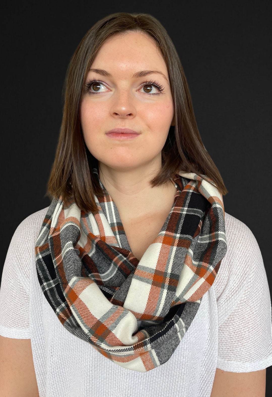 Black Orange Cream And Sage Green Plaid Infinity Scarf With Etsy
