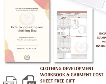 Clothing development workbook and garment cost sheet bundle, how to fashion start up, business start up guide, creative planner