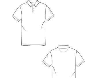 Polo shirt vector sketch, Polo shirt flat sketch set, Polo vector sketch, Polo shirt CAD sketch, technical fashion polo shirt sketch