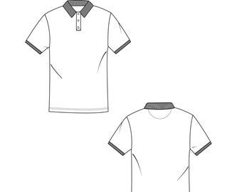 Ribbed polo shirt vector sketch, Polo shirt flat sketch set, Polo vector sketch, Polo shirt CAD sketch, technical fashion polo shirt sketch