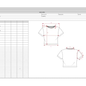 May include: A black and white line drawing of a t-shirt with measurements labelled in inches. The t-shirt is a cropped style with short sleeves.