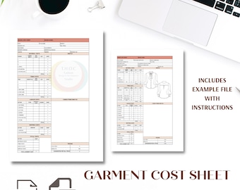 Garment cost sheet template, auto calculating, product cost sheet, fashion cost sheet, tech pack file, product development, garment costing