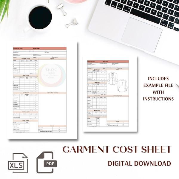 Garment cost sheet template, auto calculating, product cost sheet, fashion cost sheet, tech pack file, product development, garment costing