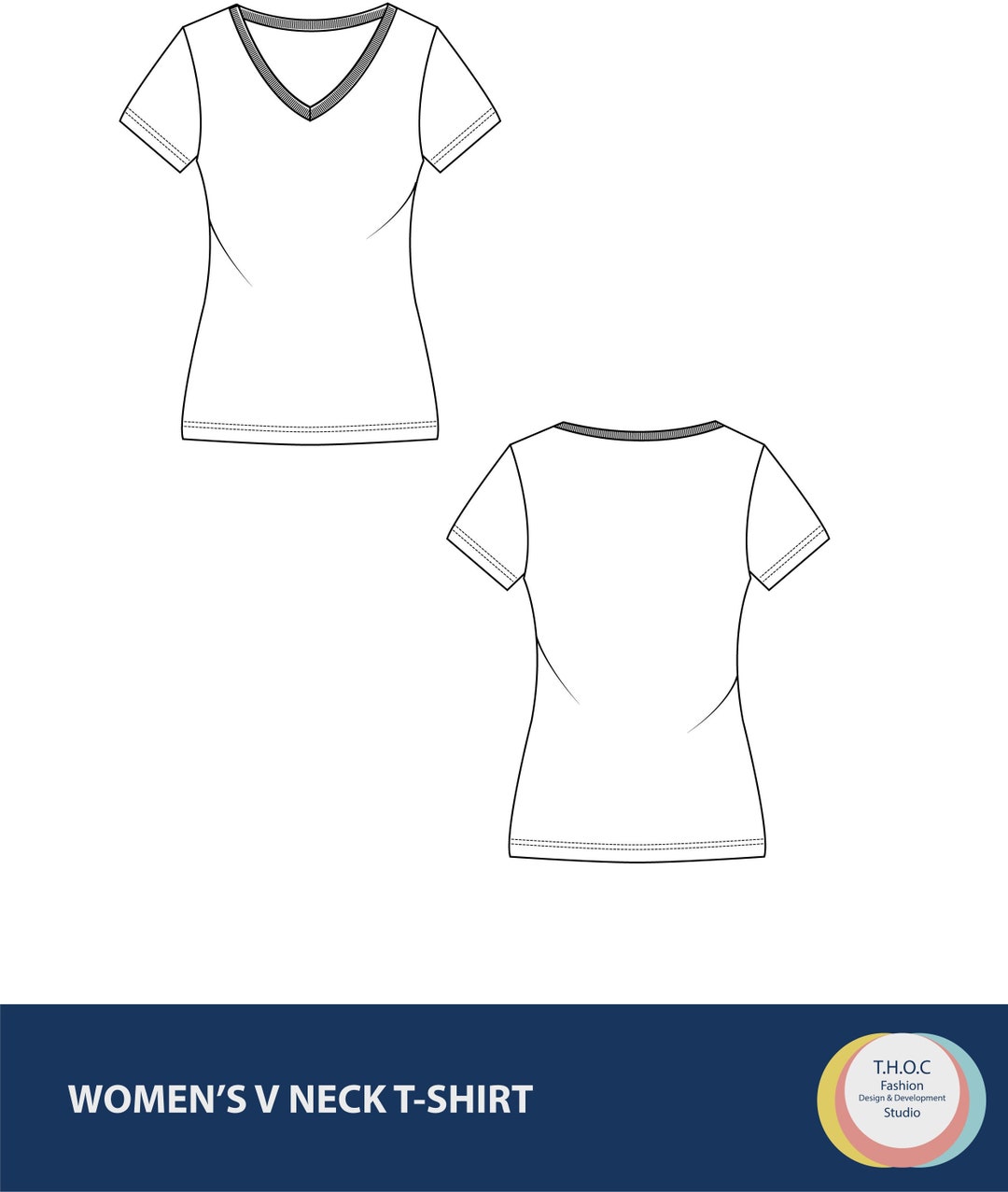 Buy Women's V Neck T-shirt Vector Sketch, Womens V Neck Tee Flat