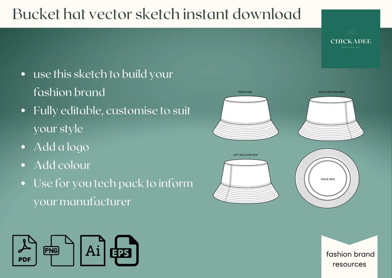Bucket Hat Vector Sketch, Bucket Hat Mock-up Sketch, Hat CAD Sketch ...