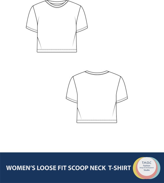 Women's Loose Fit Cropped T-shirt Vector Sketch, Women's