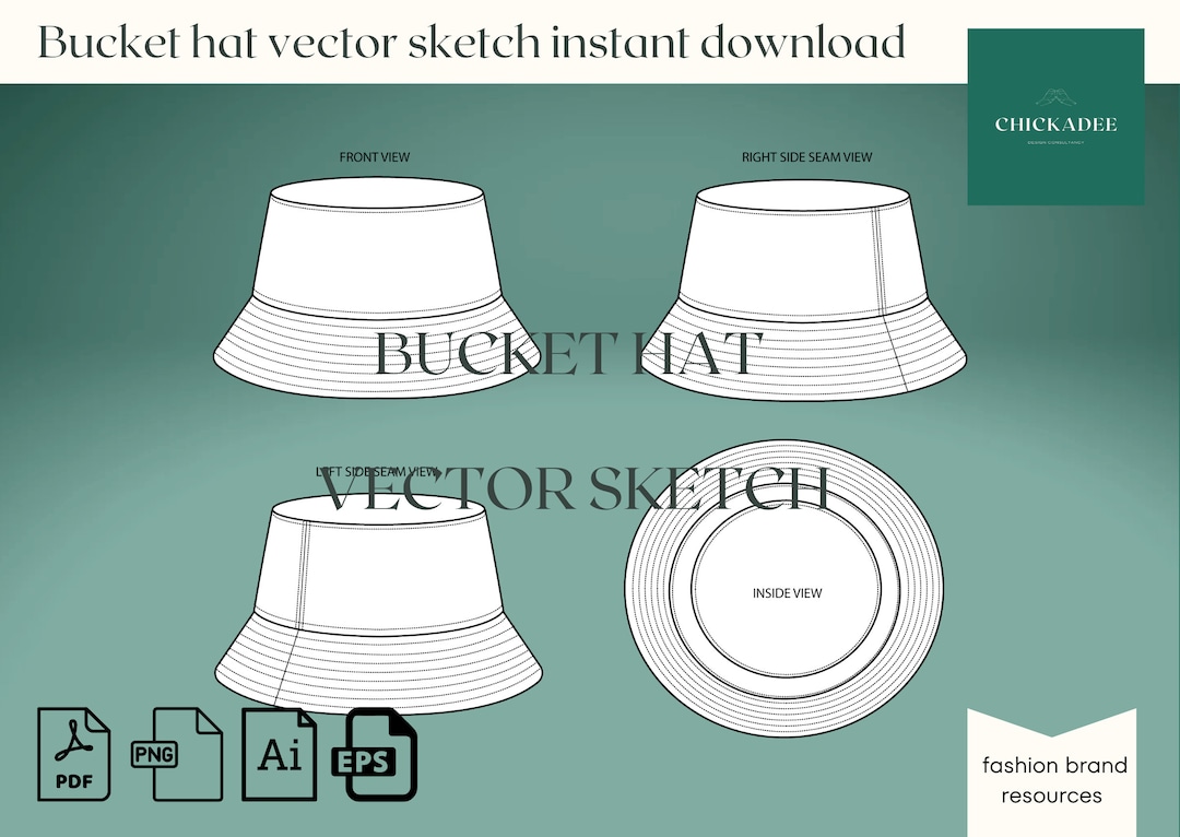 Bucket Hat Vector Sketch, Bucket Hat Mock-up Sketch, Hat CAD Sketch ...