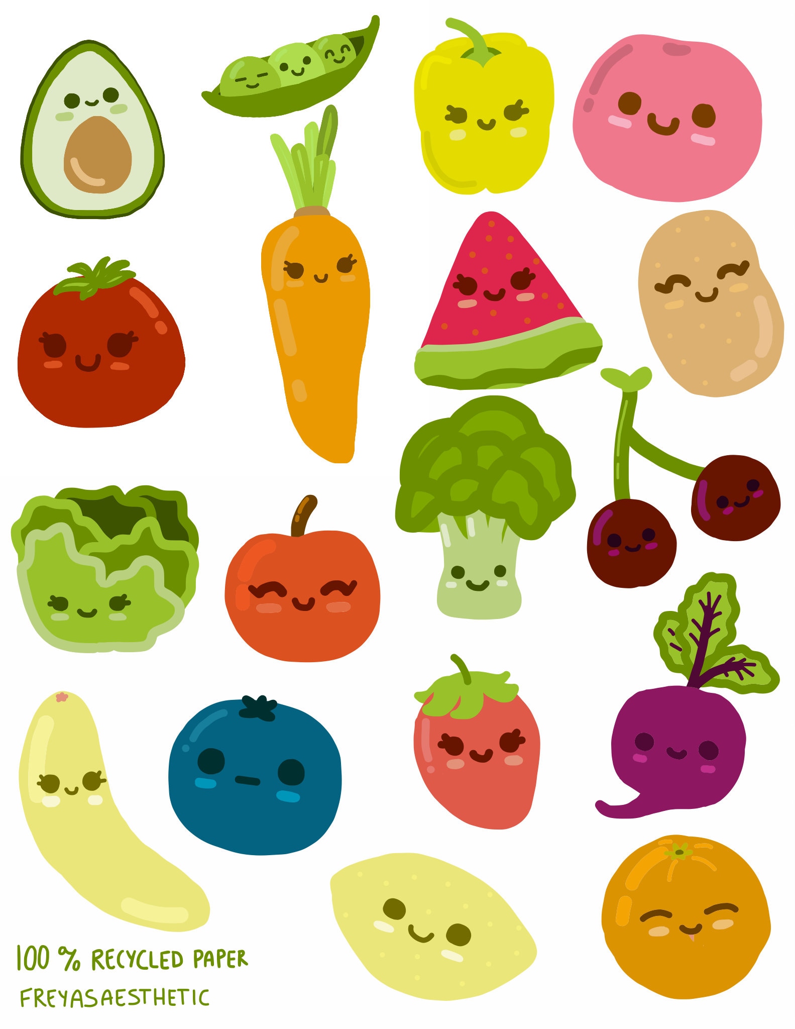 Fruits and Vegetables Sticker Pack 100% Recycled Sticker | Etsy