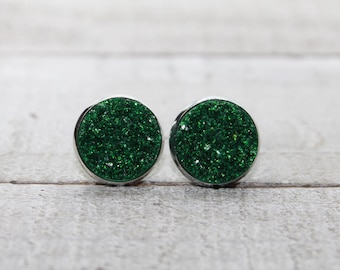 Natural Druzy Stone Earrings Gift for Her Uvarovite Earrings Uvarovite Garnet Studs Birthday Gift Gold Filled Green Stone Studs