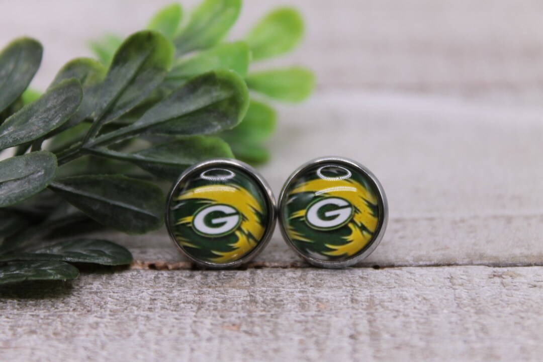 Packers Football Green/yellow 12mm Glass Stud Earrings Etsy