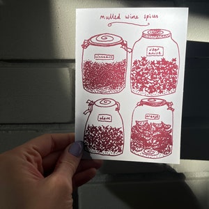 Épices pour vin chaud - carte de Noël faite main sérigraphiée