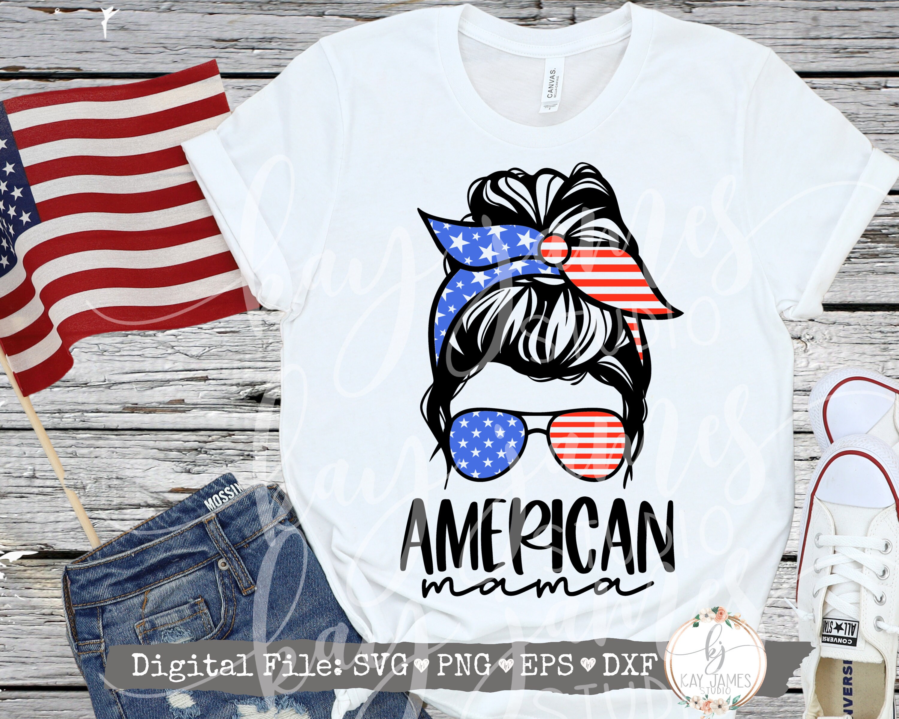 Messy Bun American Mama  SVG / Patriotic SVG / Memorial Day / 4th of …