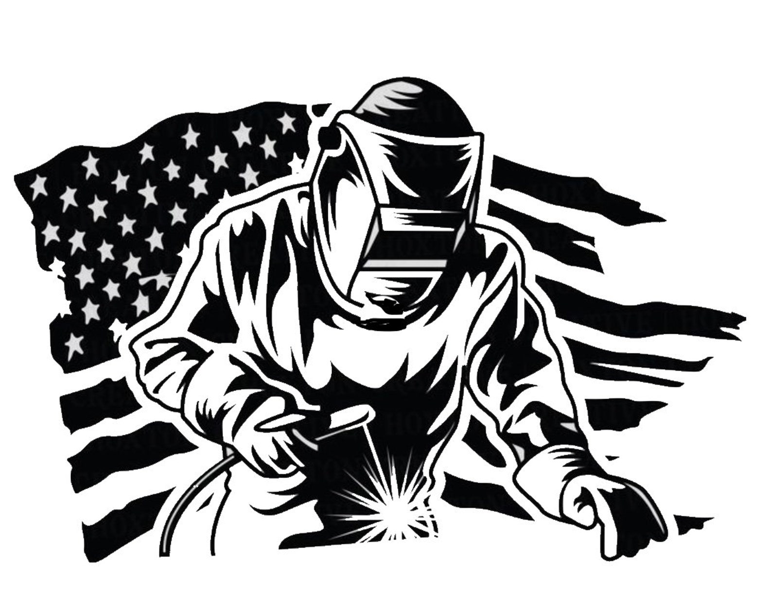 Welder with flag behind him svg Etsy