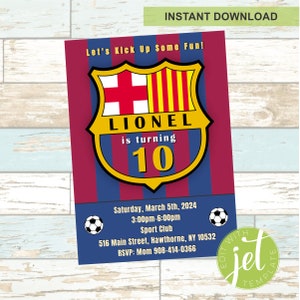 Bearbeitbare Fußball-FC Barcelona-inspirierte Fan-Geburtstagseinladung Barca-Messi-Einladung digitale Datei sofortiger Download Bild 1