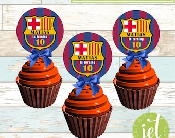 Decorazioni per cupcake modificabili dell'FC Barcelona, file digitale, download immediato, decorazioni modificabili del Barcellona!