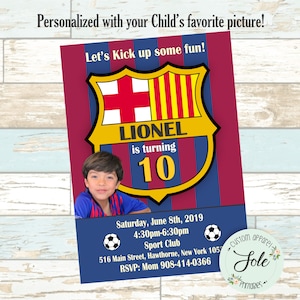Convite de aniversário do FC Barcelona - Convite Barça- Messi - Arquivo digital - Personalizado com a foto do seu filho - Sem download instantâneo!