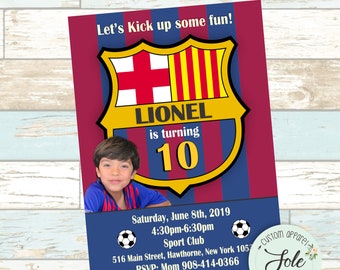 FC Barcelona Birthday Invitation - Barca- Messi Invitation- Digital File- Personalized with your child's picture- No Instant Download!