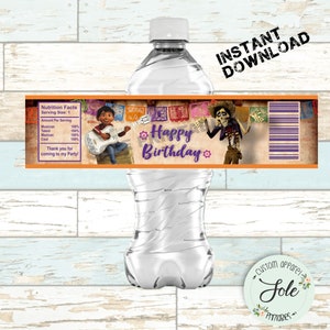 Coco Water Bottle Labels, Coco Birthday Party, Skeleton, Fiesta, Guitar, Digital File, Instant Download!