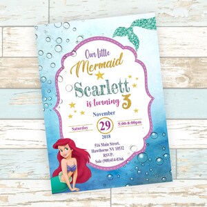 Little Mermaid Ariel- First Birthday Party Invitation- Digital File- No Instant Download!