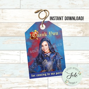 EVIE Descendants Birthday Party Tags (12)- Digital File-Instant Download!