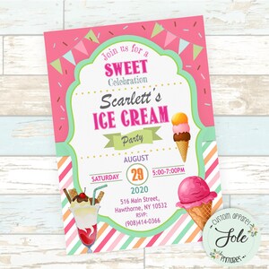 Ice Cream Invitation, Ice cream birthday invite, NO Instant download- Digital File!