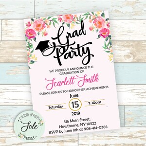 Graduation invitation- Grad party invite Class of 2020- Announcement- Digital file- No Instant Download!