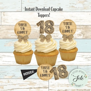 18th years old birthday Cupcake Toppers - Digital File- Instant Download!