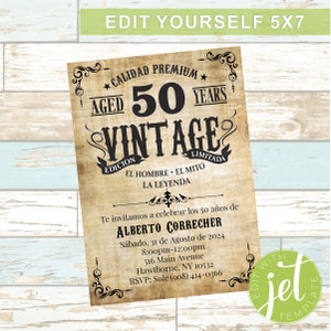 Editável 50th Vintage Invitation, El hombre, el mito, la leyenda, Calidad Premium, Edición Limitada, Cumpleaños 50th- Digital-Instant Download!