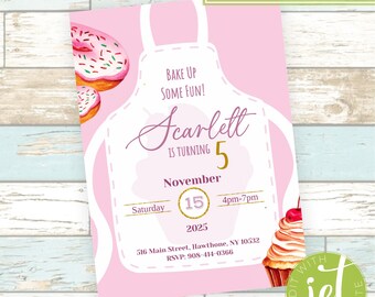 Editable Cooking Baking Birthday Party Invitation (5"x 7") Instant Download- Digital File!