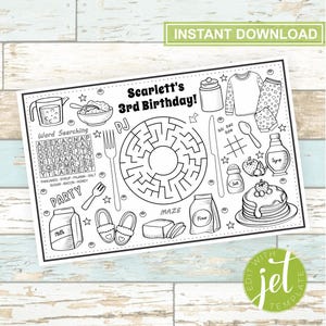Editable PJ Sleepover Placemat-  Customized Birthday- Pancakes and PJs Birthday Party placemat- Digital File- Instant Download!