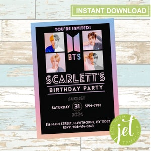 Editable BTS FAN- ARMY  Fan Invitation- Bangtan Boys - Instant download- Digital file!