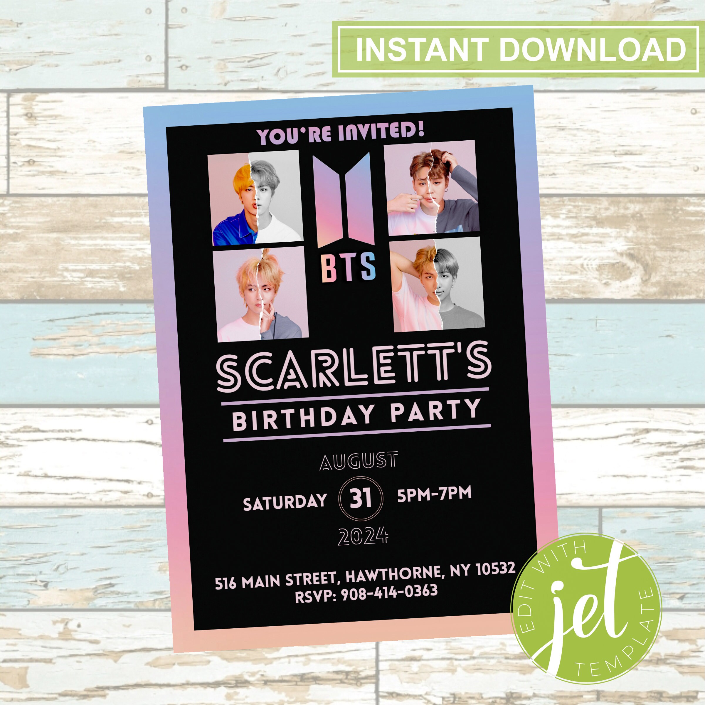 Editable BTS FAN- ARMY Fan Invitation- Bangtan Boys - Instant Download ...
