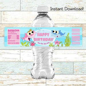 Etiquetas de agua para cumpleaños de niña tiburón bebé - Etiquetas de canciones Doo Doo - Invitación bajo el mar - Archivo digital - ¡Descarga instantánea!