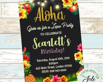 Aloha Luau Birthday Party Invitation (5"x7") Digital File- No Instant Download!